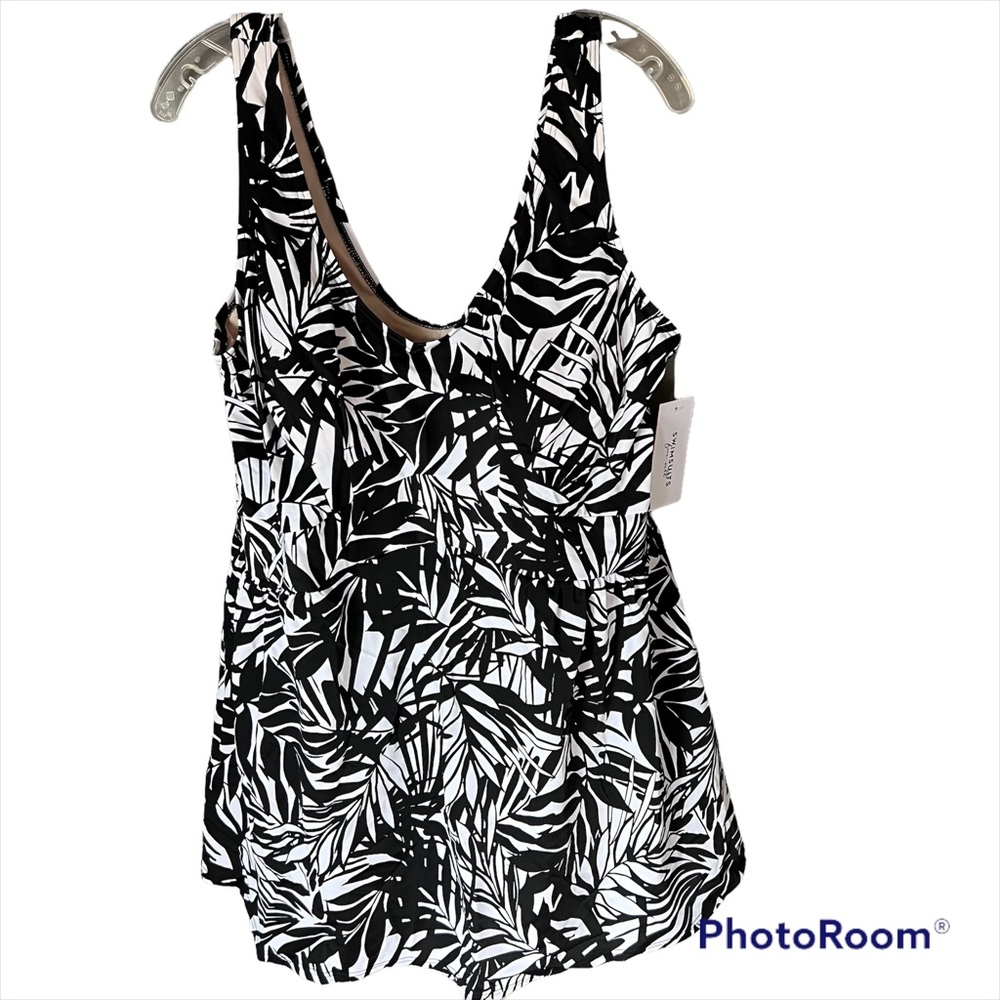 NEW Swimsuits For All Tankini Animal Print 24 NWT Swim Padded Black White